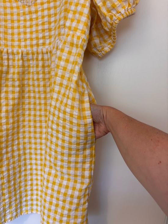 Cotton Yellow & White Puff Sleeve Babydoll Gingham Sundress Size XL Y2K Milkmaid - Picture 8 of 9